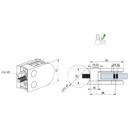 Supporto per Vetro con Vite fermavetro con Attacco per Tubo Ø 42,4 Finitura  Inox in ZAMA IN109-005-0F