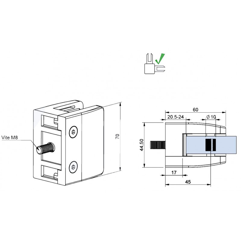 Supporto per Vetro con Vite fermavetro con Attacco per Tubo Ø 42,4 Finitura  Inox in ZAMA IN109-005-0F